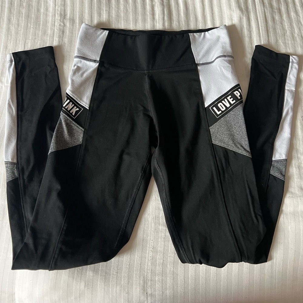 Victoria's Secret Love Pink Black & White Colorblock Leggings